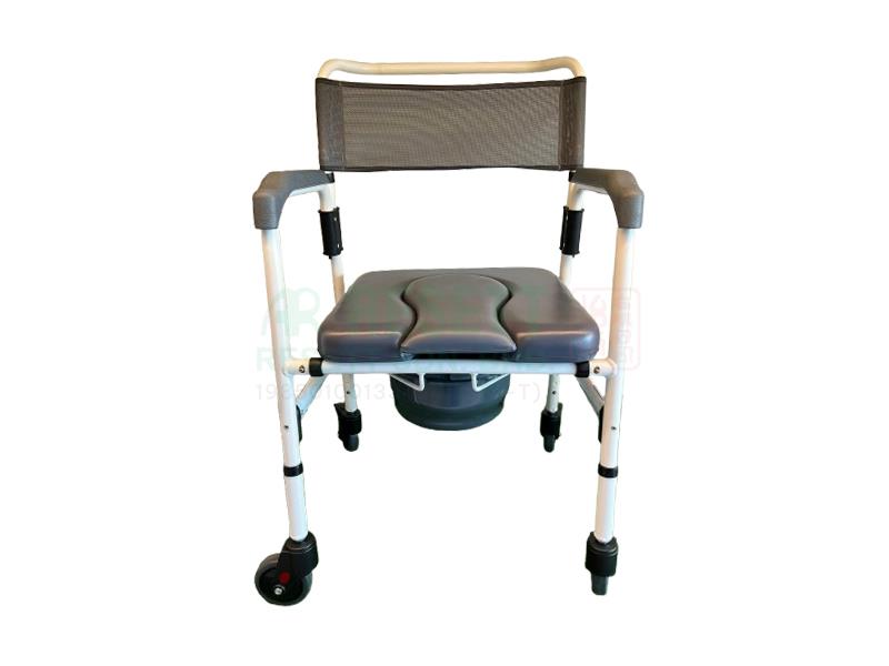 Felco Aluminum Commode Chair With Castor, Grey Mesh Backrest, Powder Coating Frame